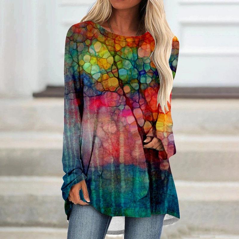 Женская футболка больших размеров с длинным рукавом и 3D принтом, весенне-осенняя повседневная свободная верхняя одежда с круглым вырезом
