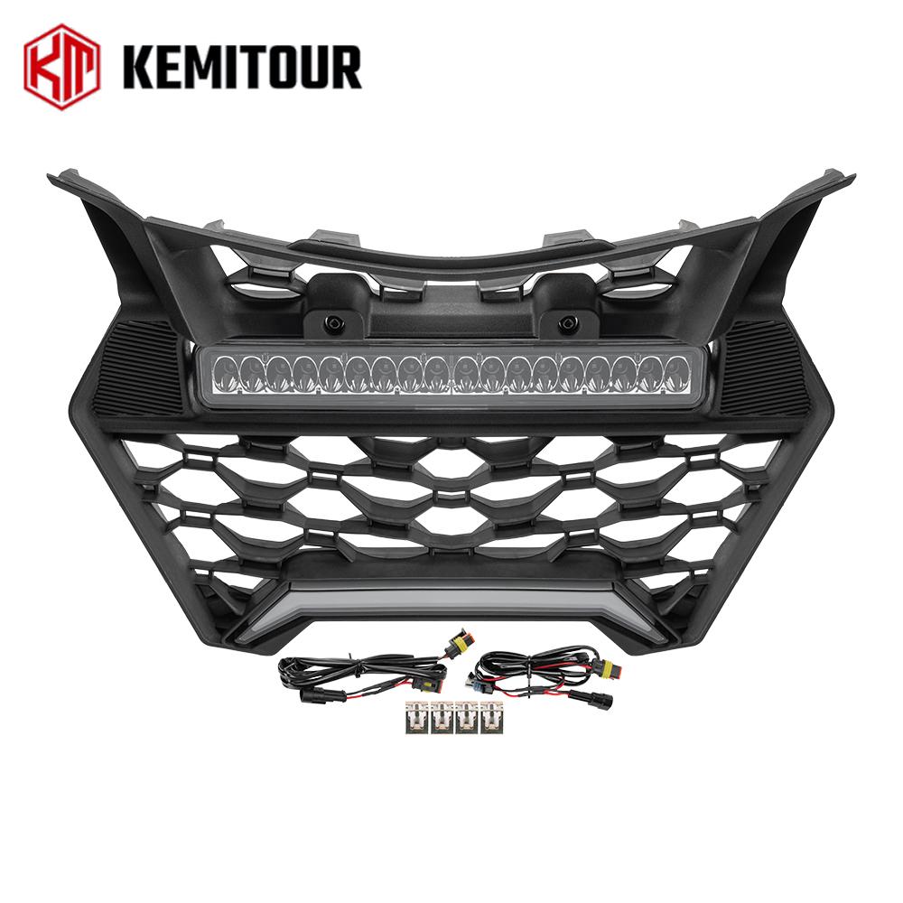 Front Grille w/ LED Light Bar For Can-Am Maverick R MAX X RS 2024-2025 IP67 Mesh Grill w/ High-Brightness Dual Lights Plug Play