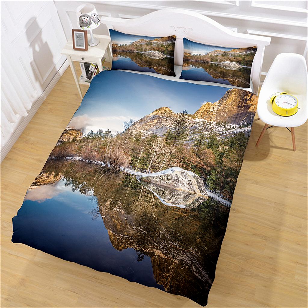 2 Seater Bed Covers 3D Lake Landscape 3 Pieces Printing Twin Bedding Set Quilt Cover Pillowcase Duvet Cover Set King Size
