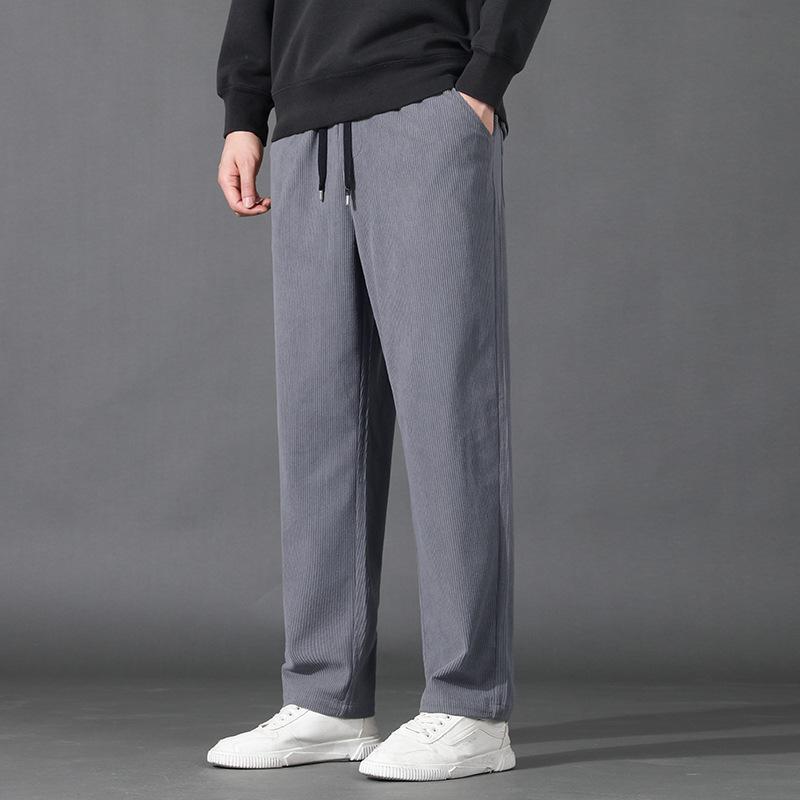 Мужские вельветовые повседневные брюки на кулиске, с эластичным поясом, прямые, теплые и свободного кроя, мужские больших размеров