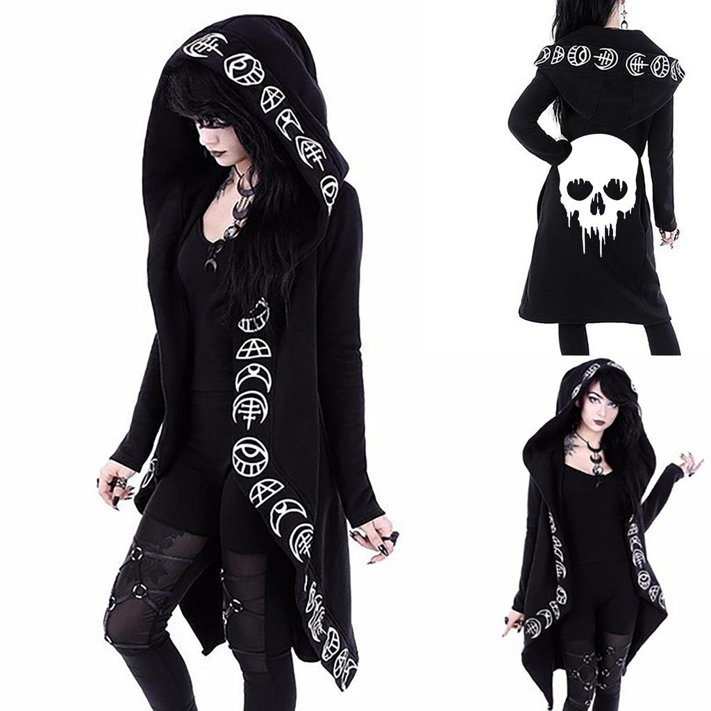 Женская винтажная готическая толстовка с длинным рукавом плюс размер, толстовка с капюшоном, кардиган, пальто