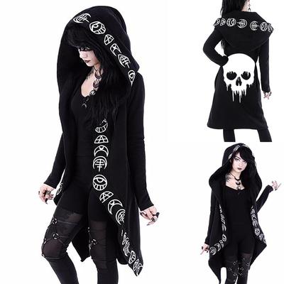 Женская винтажная готическая толстовка с длинным рукавом плюс размер, толстовка с капюшоном, кардиган, пальто