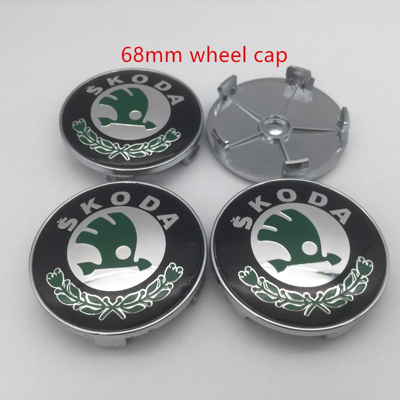 GAM1 4pcs 56mm 60mm 65mm 68mm black/green For Skoda Car emblem Wheel hub Center Cap Badge covers sticker Decals Styling accessories