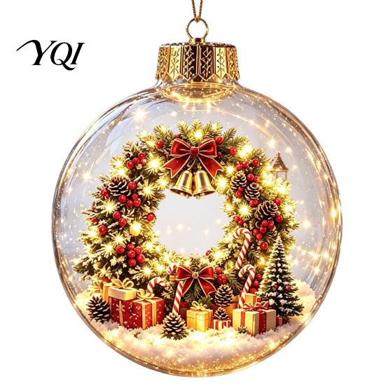 Festive Home Desktop Decorations Lighted Christmas Ornaments, 3D Miniature Scene Hanging Balls with Warm LED Light, Cute Xmas Tree Lights Reindeer