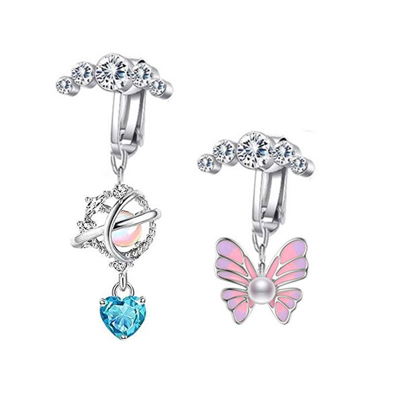 Поддельное кольцо для пупка Love Wings Butterfly Поддельная подвеска для пирсинга живота Клипса для пупка Не пупочная Поддельная серьга для пирсинга Клипса