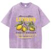 Cotton Women Acid Wash T-Shirts Premium Fresh Lemons Printing Tees Distressed Oversize O-Neck Short Sleeve Female Clothes