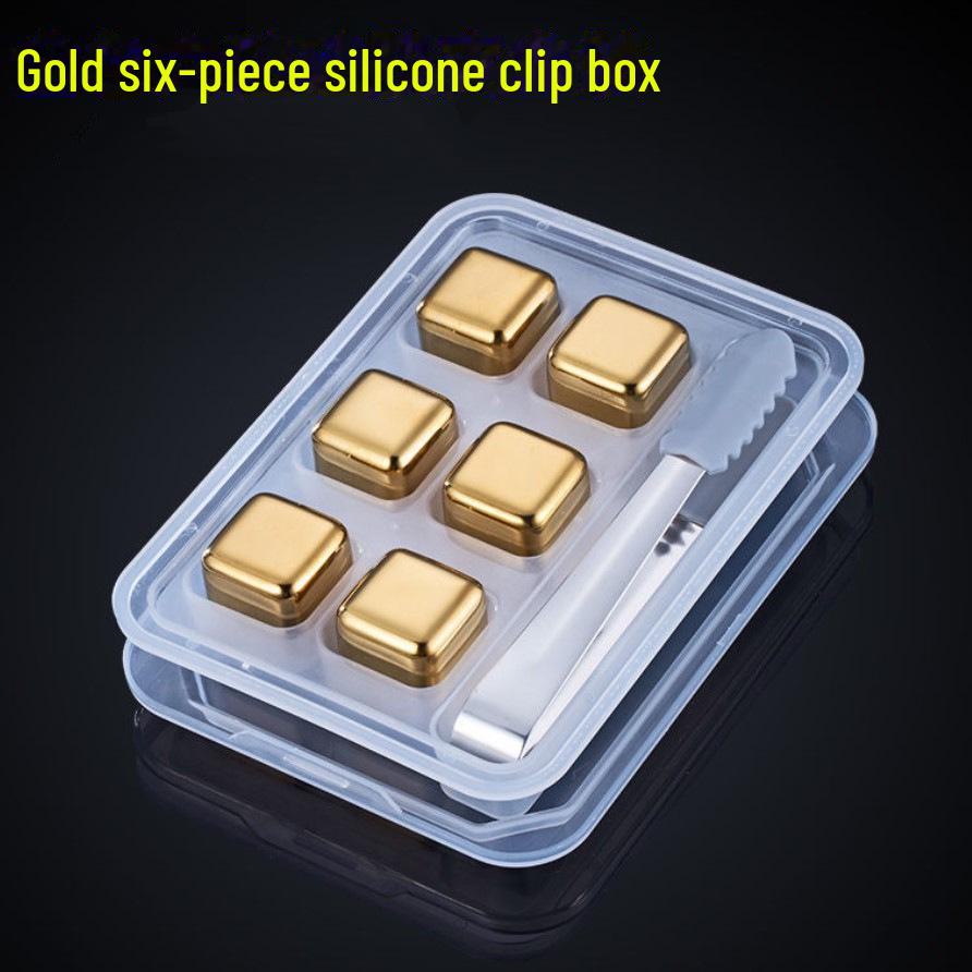 Набор кубиков льда для виски из нержавеющей стали с золотым покрытием - металлическая быстрозамораживающаяся сталь 304 для виски, вина и многого другого