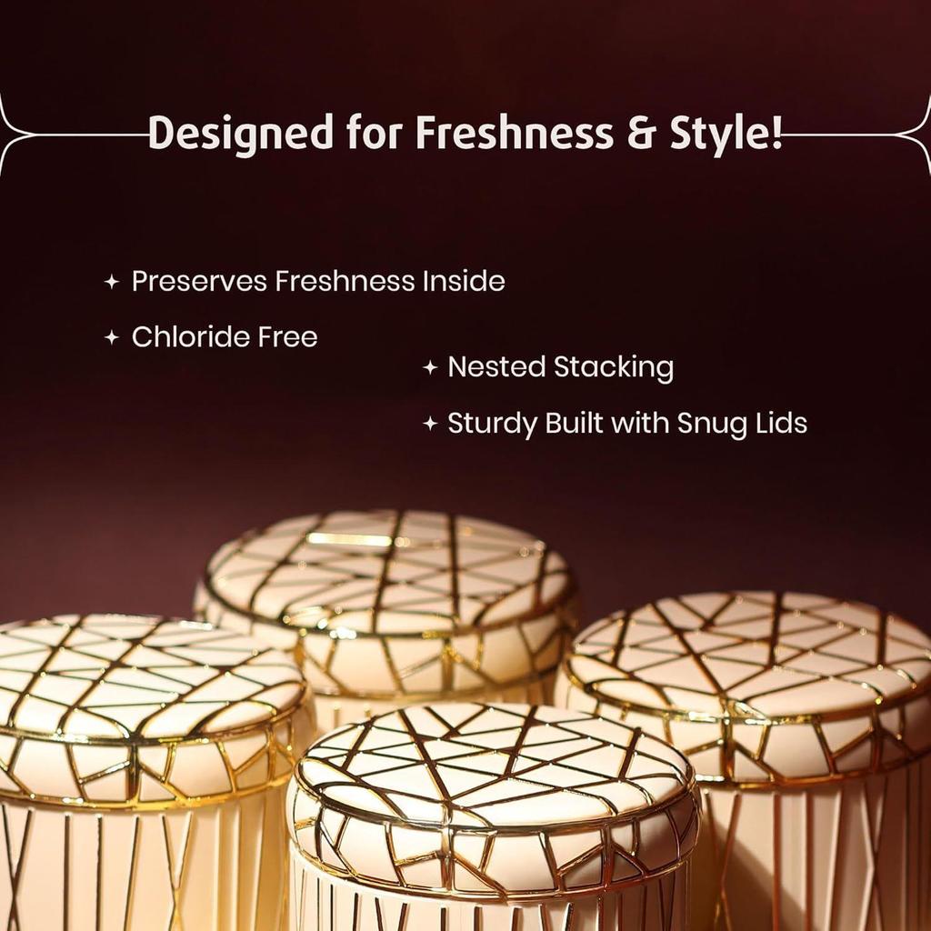 Герметичный набор подносов-контейнеров для сухофруктов - 4 штуки (450мл), Элегантный лаймовый, классический белый и вневременной цвет слоновой кости (Время Меньше Слоновой Кости)