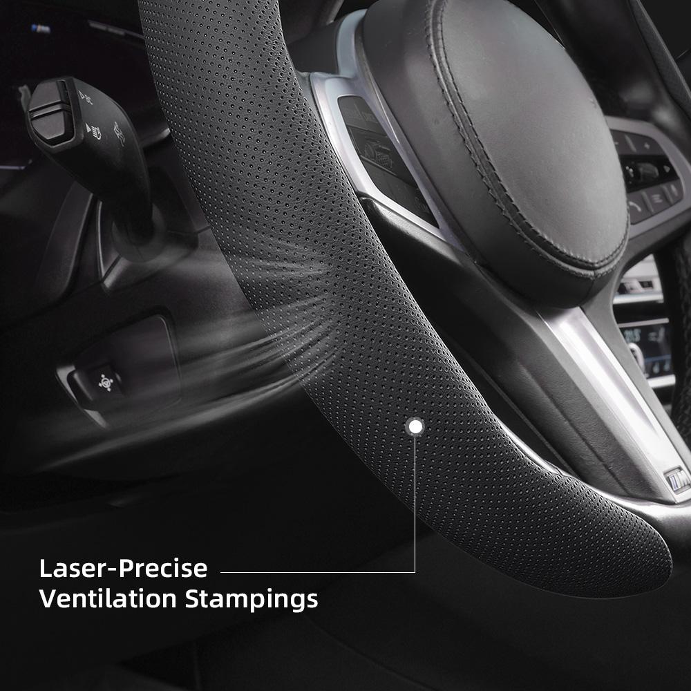 Suitable for Citroen Breathable Leather Steering Wheel Cover with Segmented Quick-Release Design, Non-Slip and Durable, for Models Such as C3,
