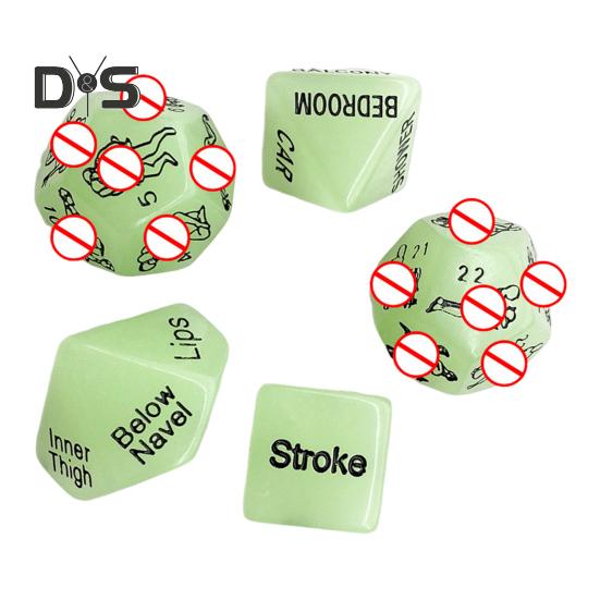 Игровой набор из 5 игральных костей Naughty Dice, светящиеся в темноте акриловые игральные кости Sexy Love для вечеринки в паре с золотыми узорами