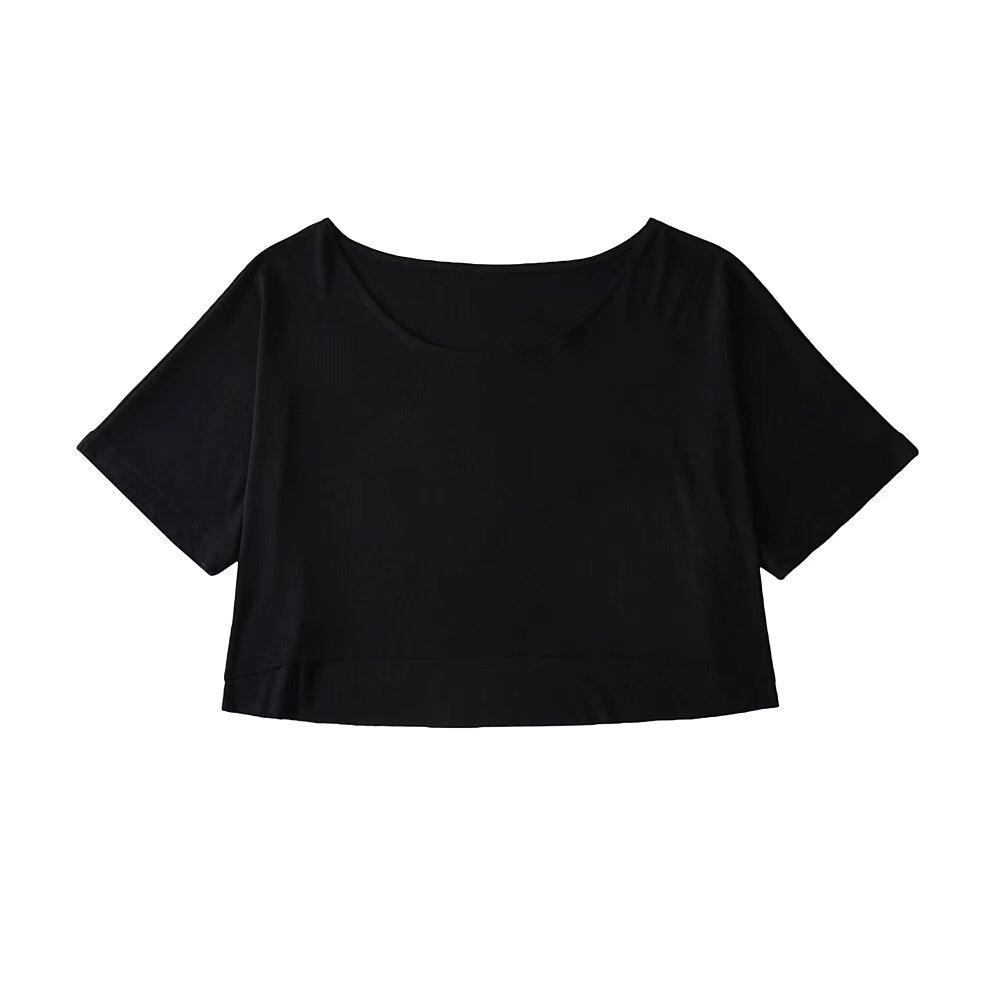 Модный женский кроп-топ с круглым вырезом и рукавом до локтя в европейском и американском стиле