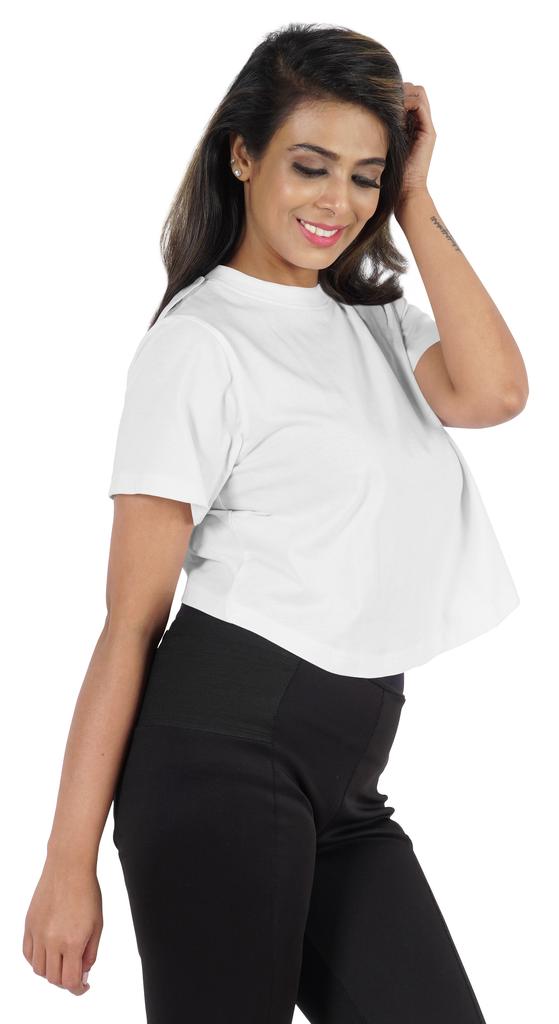 Inkmeso Short Sleeve Casual Cropped Tee For Womens Solid Crew Neck Crop Top