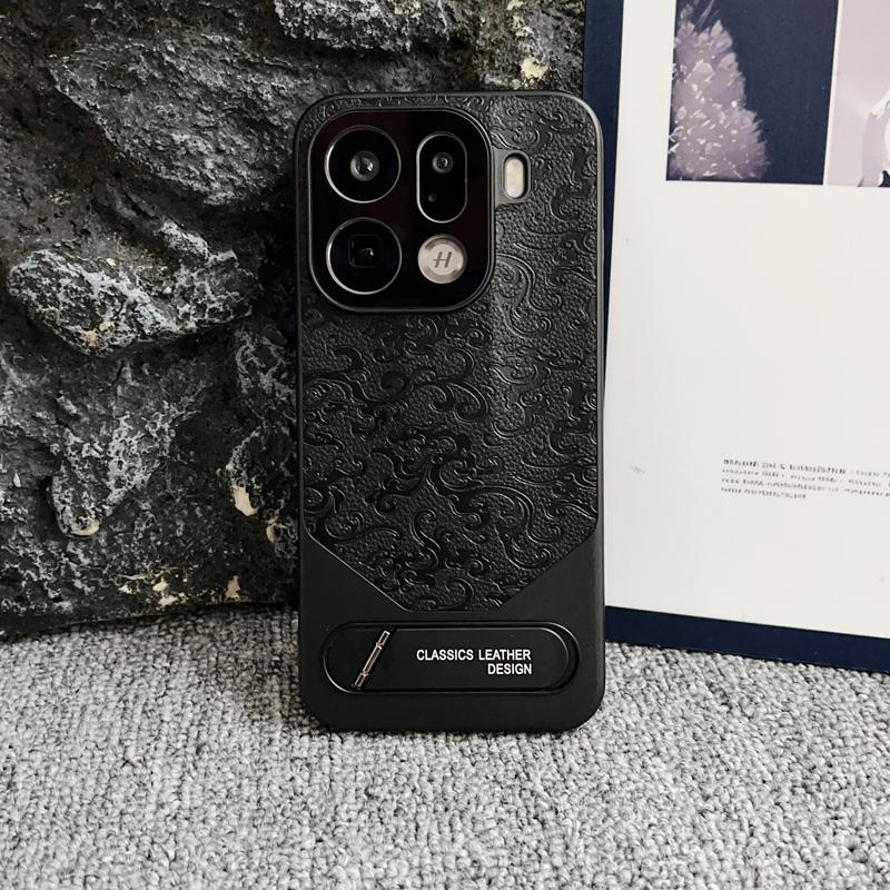 Для Oppo Find X9 X8 Pro Ultra Кожаный чехол с тиснением в виде дракона, невидимая металлическая подставка, защита от отпечатков пальцев, удобный захват