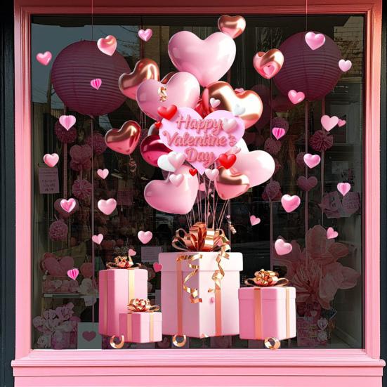 Окна к Дню святого Валентина Большие Красные Розовые Сердца Наклейки на Окно Двусторонние Многоразовые Наклейки для Свадьбы Дня Рождения Вечеринки Дома Стеклянной Двери Декор