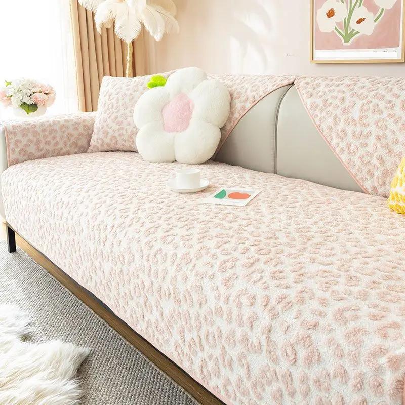 Плюшевая диванная подушка с леопардовым принтом, зимняя толстая противоскользящая наволочка для дивана-полотенца, элитный L-образный диван, полное покрытие, пылезащитный чехол
