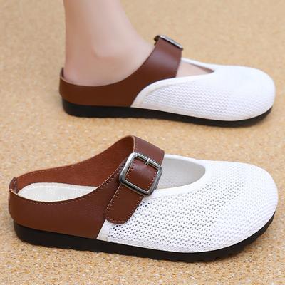 Летние новые шлепанцы из летящей плетеной сетки, полузакрытые, женские, для улицы, с перекрестным ремешком, женская универсальная обувь