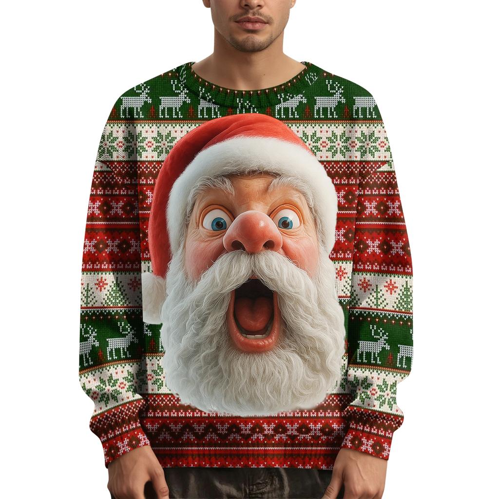 Мужской рождественский свитер с принтованным воротником