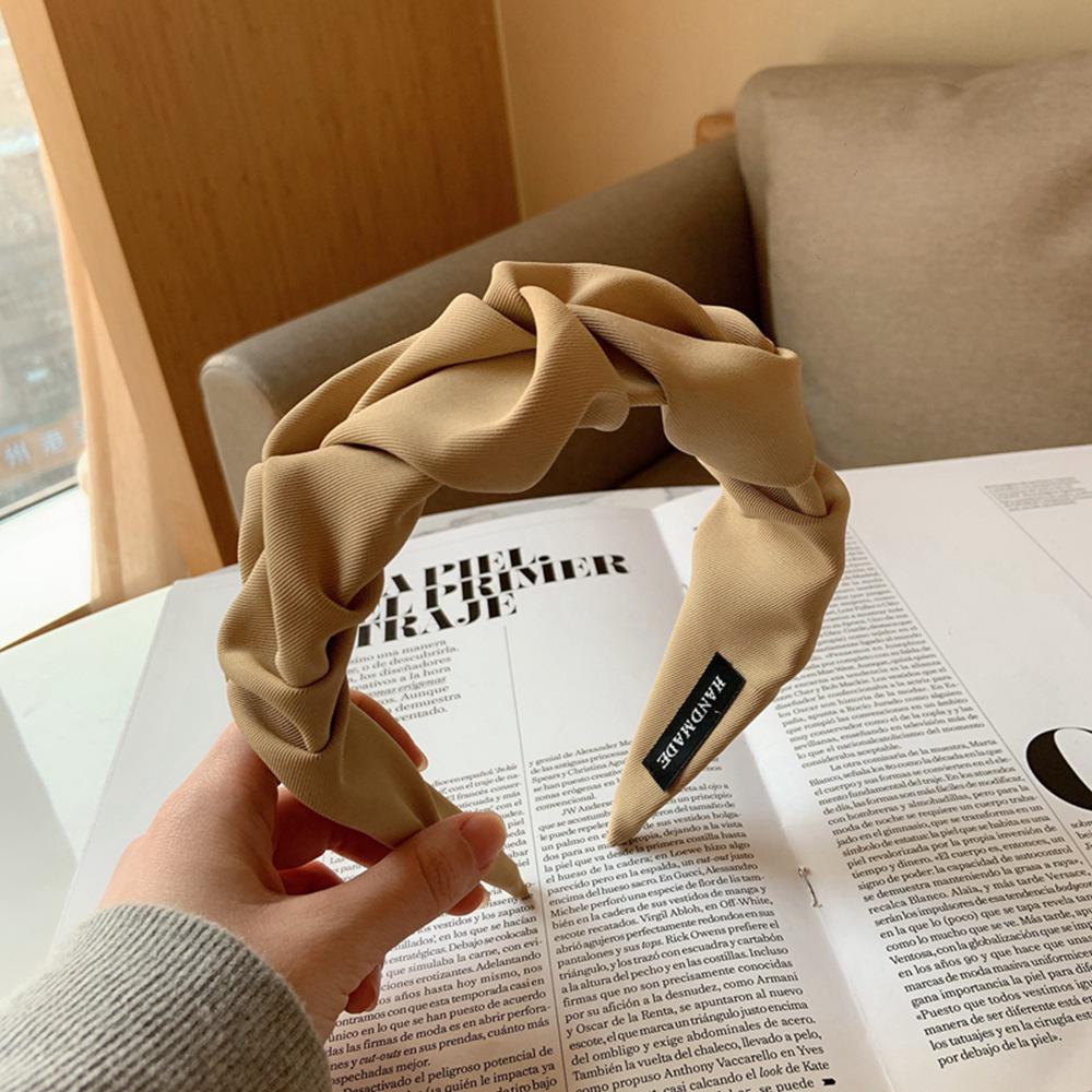 Плиссированная широкая однотонная заколка-ободок для волос - ретро корейский модный аксессуар для волос для женщин