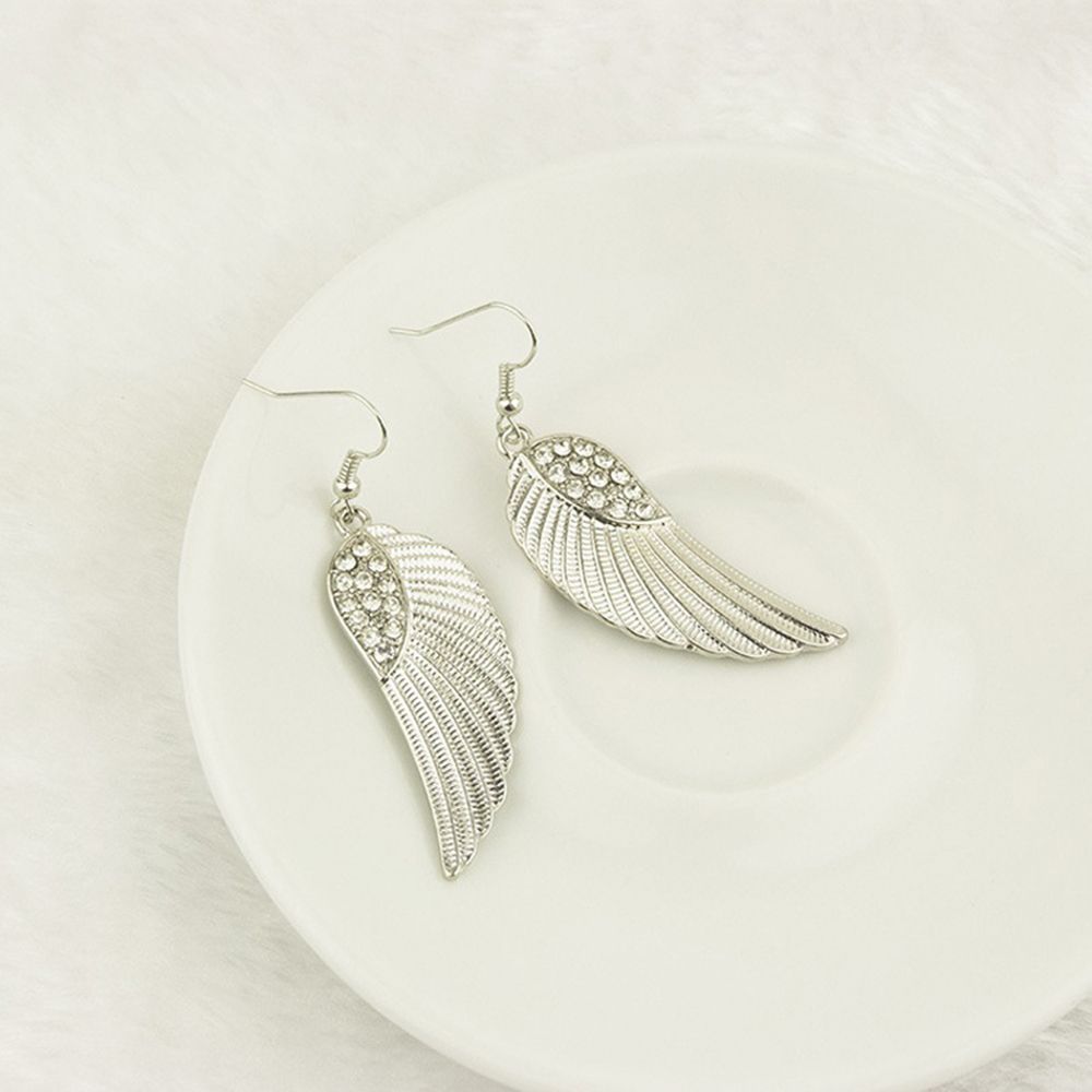 Gift Simple Long Crystal Rhinestones Women Jewelry Elegant Angel Wings Dangle Earrings Drop
