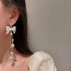 Pearl Bow Long Tassel Earrings