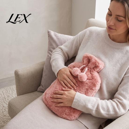 Reusable Hot Water Bag 2L Bottle with Plush Cover, Pompom Drawstring Bag, Winter Warm for Hands, Feet, Stomach 2000ML