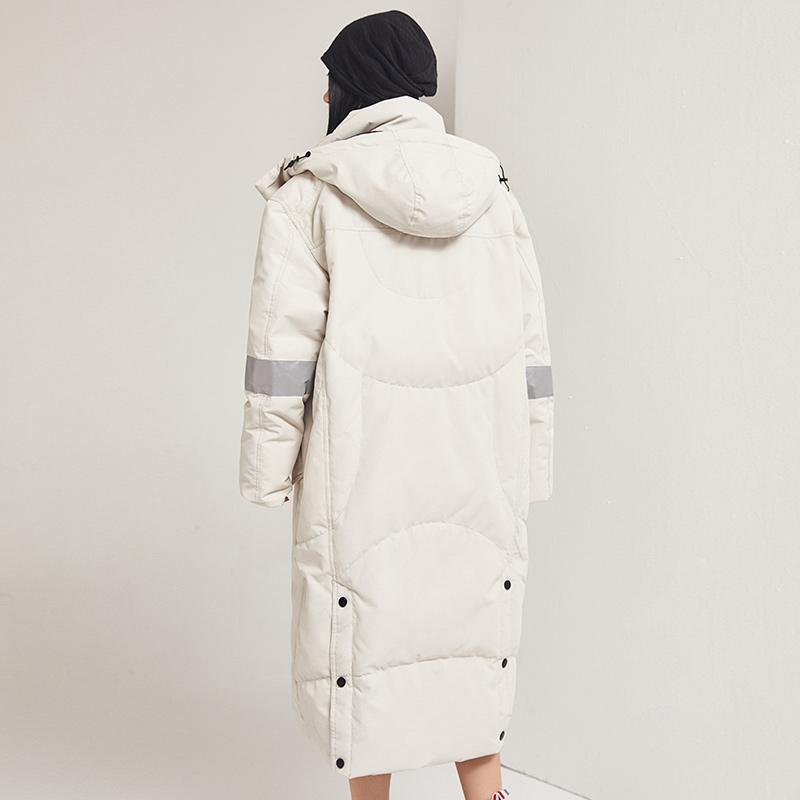 Зимний пуховик для пар, мужская теплая и длинная парка с капюшоном, пальто из белого утиного пуха