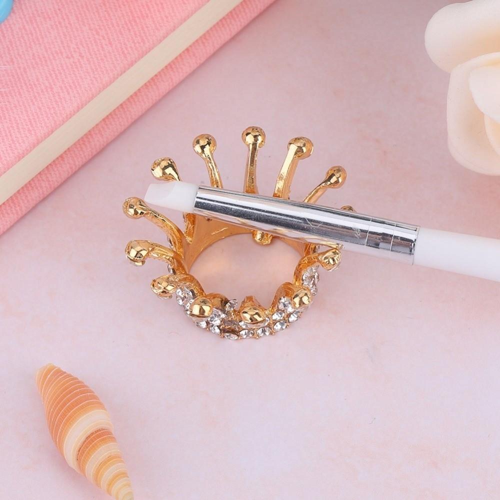 Gilt Painted Crown Design Nail Art Brush Holder Alloy Rhinestone Manicure Tool Rack Home Use