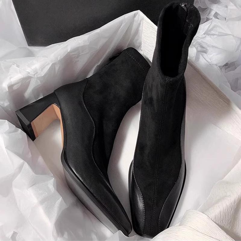 Остроносые женские высокие сапоги, модные элегантные туфли на высоком каблуке, тренд 2025 года, массивные дизайнерские туфли-лодочки, готические классические зимние ботинки Mujer