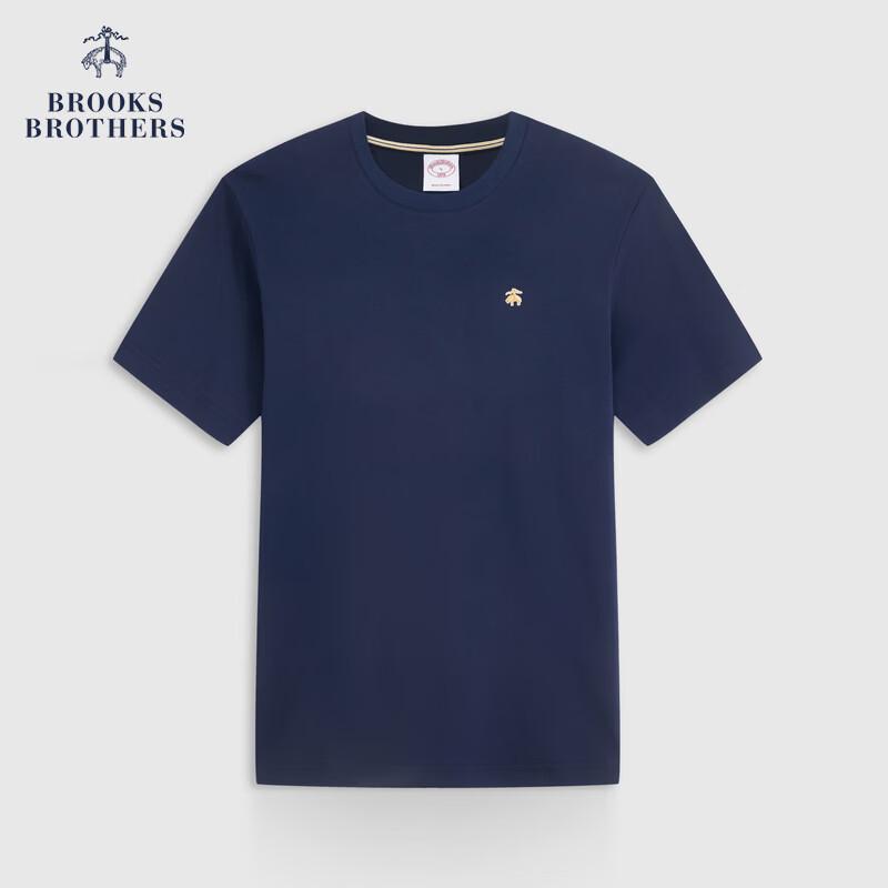 Мужская летняя однотонная футболка с логотипом BrooksBrothers