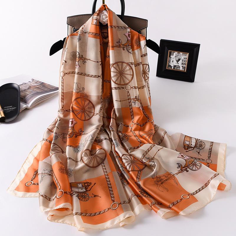 New European and American Imitation Silk Scarf for Women's Warm Shawl Retro Carriage Long Gauze Scarf Dual-purpose Scarf