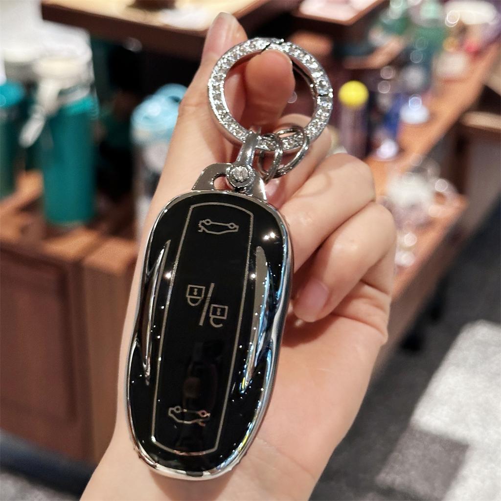 Key Fob Cover with Keyring Car Keychain for Tesla Model S Model 3 Model Y Model X Remote Smart Key Protector