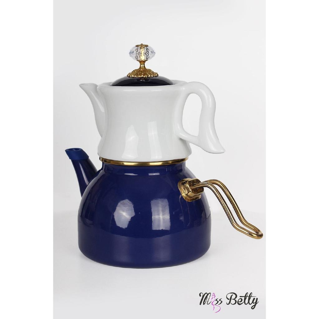 Enamel Teapot With Porcelain Teapot Dark Green