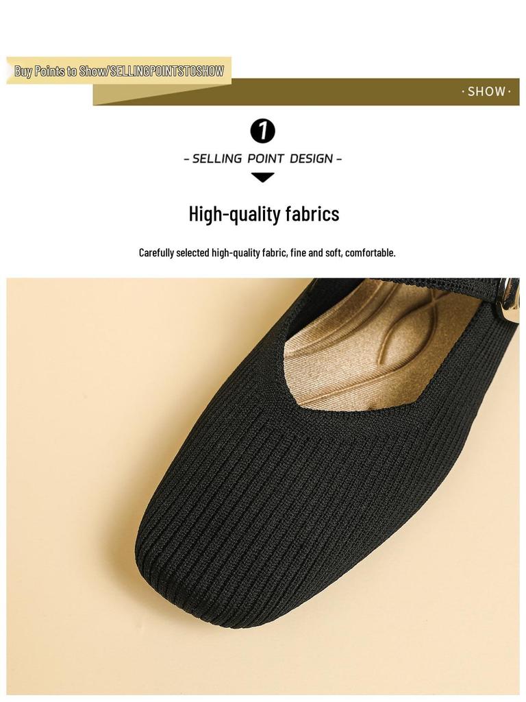 Квадратный носок, вязаные туфли Мэри Джейн Лоферы Королевы 2024 - Мягкая подошва, Низкий вырез, Стиль Весна/Лето.