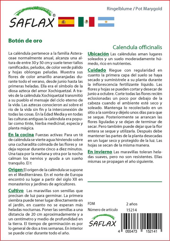 SAFLAX Garden in the Bag - Мэриголд в горшке - 50 семян - С субстратом в подходящем пакете-стойке - Calendula officinalis