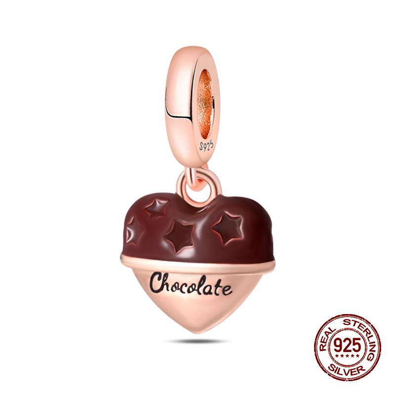 Real 925 Sterling Silver Chocolate Pizza Cake Fries Food Charms Beads Fit 925 Original Bracelets DIY Cute Jewelry Gifts