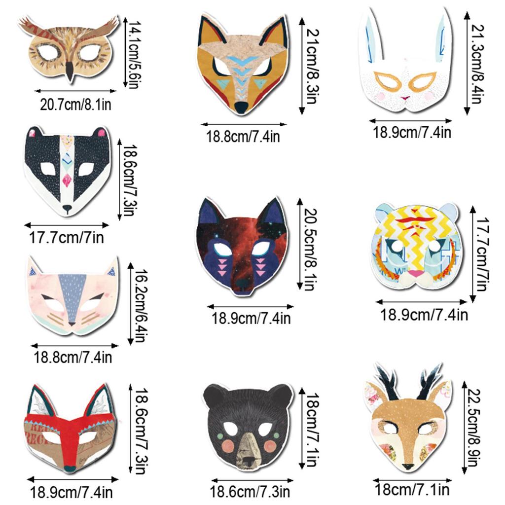 Набор масок животных сафари: 10 бумажных масок на тему джунглей для украшения детского дня рождения