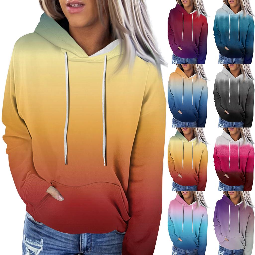 Женская модная повседневная толстовка с капюшоном и градиентным принтом с длинным рукавом