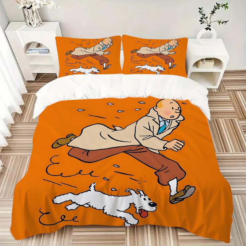 Tintin'S Adventures Motion Print 3Pcs Bedding Setduvet Cover With 2 Bedropillowcase Home Birthday Gift