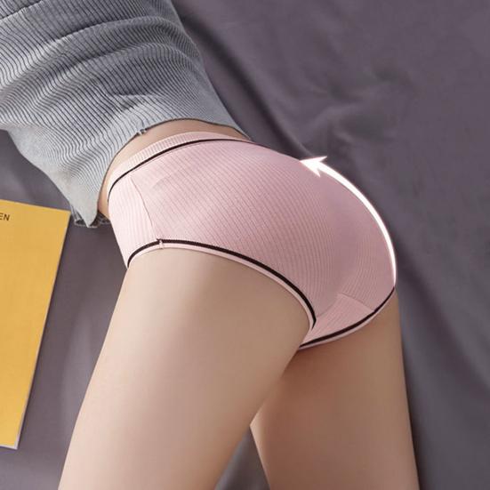 Women Panties Thread Bow Decor Mid Waist Elastic Cotton Underpants Seamless Max