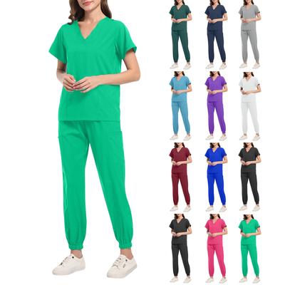 Женский комплект из двух предметов, однотонный топ с короткими рукавами и карманами, рабочая одежда, комплект из двух предметов