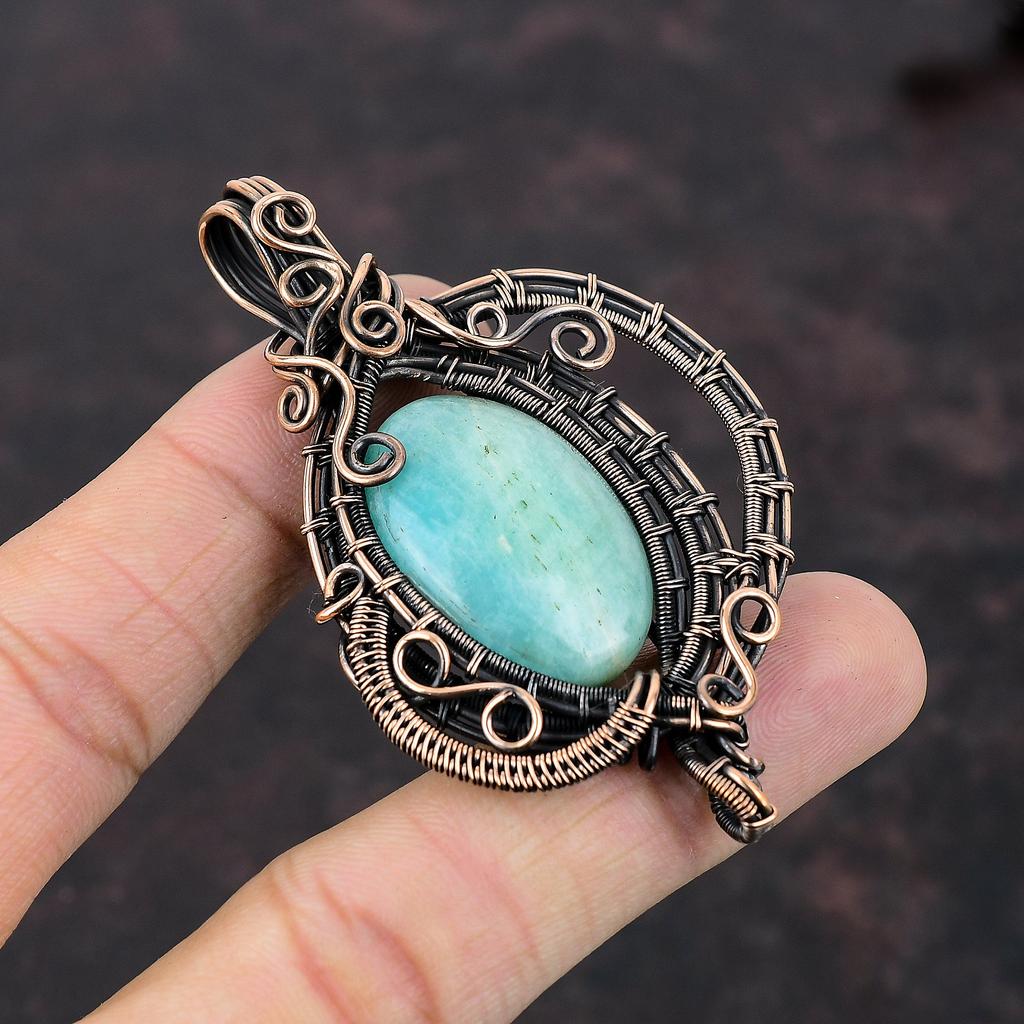Амазонит драгоценный камень кулон медная проволока обернутый кулон амазонит ювелирные изделия этнический кулон проволока обернутый ювелирные изделия для подарков ручная работа медные украшения