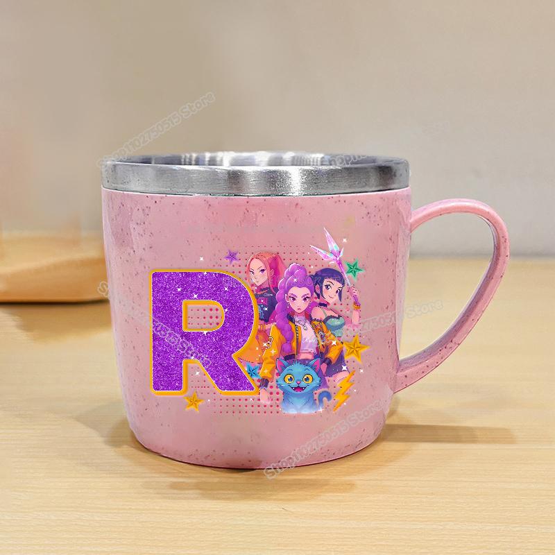 High Quality KPop Demon Hunters Letter A-z Milk Mugs Cartoon Children Water Cups School Office Coffee Tea Mug Girl Stainless Steel Drink Cup