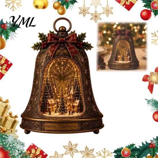 Holiday Shelf Display Christmas Village Infinity Bell Ornament, Vintage Glowing Rotating Snow Scene Decor Indoor Accessories with Angel Wreath Heart,