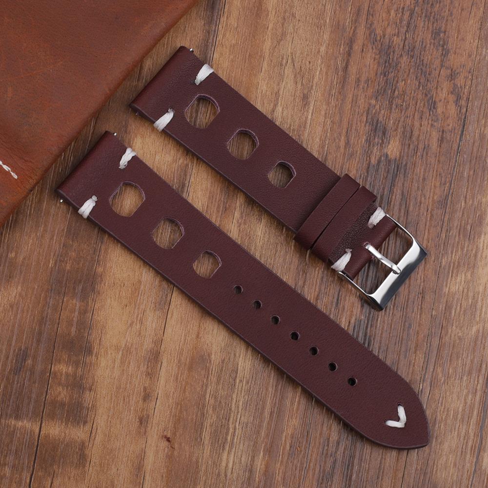 Vintage Leather Watch Strap 18mm 20mm 22mm 24mm Breathable Hole Hand Stitching Watchband for Men Women Replacement Wrist Belt