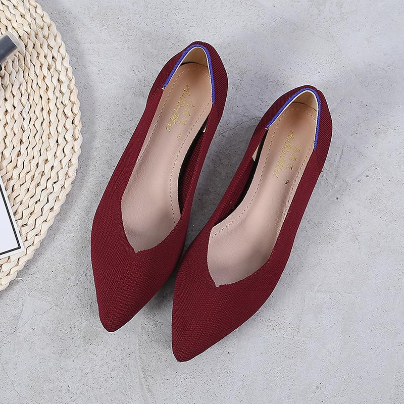Egg Rolls Spring and Autumn Flying Knitted Single Shoes 40 Doudou 41 Flat Bottom 43 Large Size Women's Shoes Soft Sole Knitted Pointed Tip