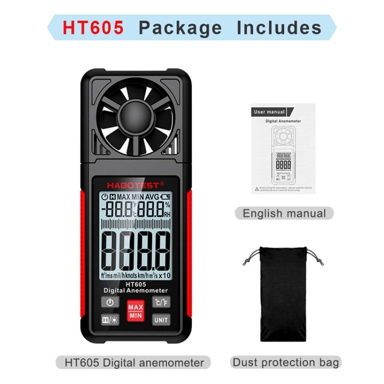 HABOTEST HT605 Портативный интеллектуальный цифровой ручной анемометр