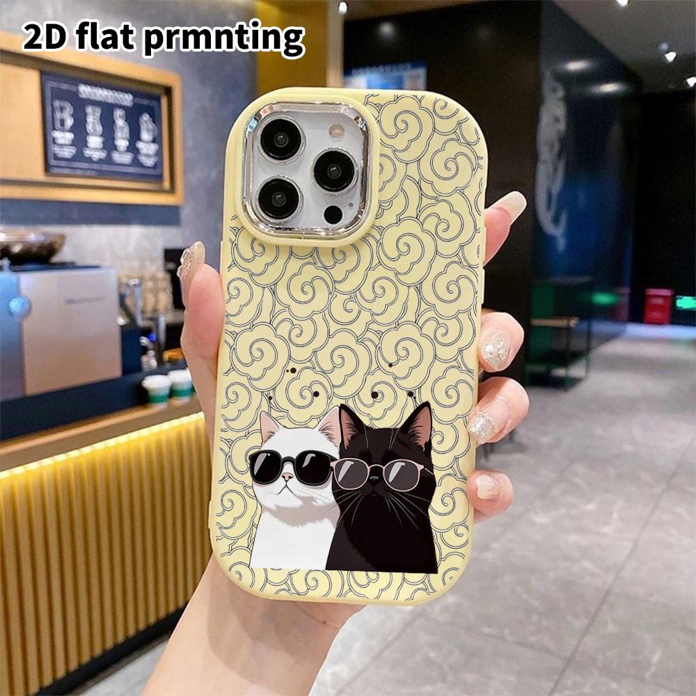 Phone Case: 2D flat design suitable for iPhone 18 17 16 15 14 13 Pro protective case, couple style, black and white cool cat, Christmas and Halloween