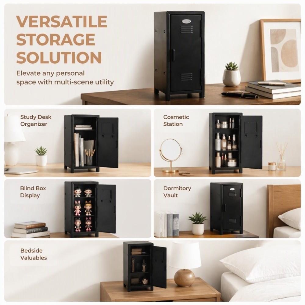 Metal Mini Metal Storage Locker Black Desktop Lockbox Functional Desktop Storage Organizer Office