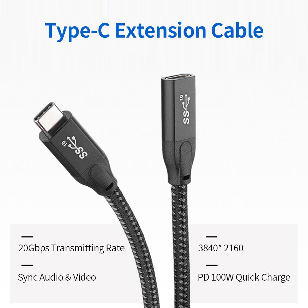 USB-C 3.1 Gen2 20Gbps Extension Cable PD100W Quick Charge 4K Video Compatible with Thunderbolt3
