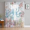 Watercolor Shell Turtle Coral Sea Star Seaweed Sheer Curtains for Living Room Decor Window Curtains Kitchen Tulle Voile Curtains